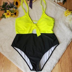 NWOT TWO TONE TIE FRONT ONE PIECE SWIMSUIT